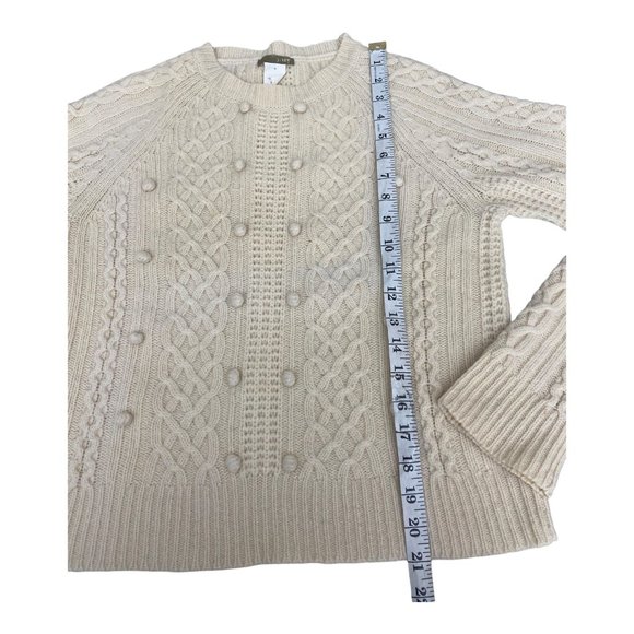 J. Crew Women's Small Lambswool Popcorn Pom Cable-knit Fisherman Sweater HTF - Picture 14 of 16